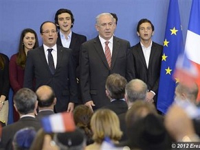 French President Hollande says Israel PM turned Toulouse memorial into &#039;poll speech