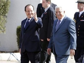 In Ramallah, French President Hollande urges complete and definitive end of settlement construction