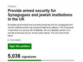 Petition in the UK calls for armed security outside synagogues and schools like across Europe